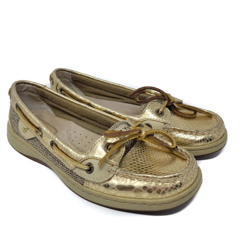 SPERRY GoldLeather Snakeskin Top Siders Loafers Size 6